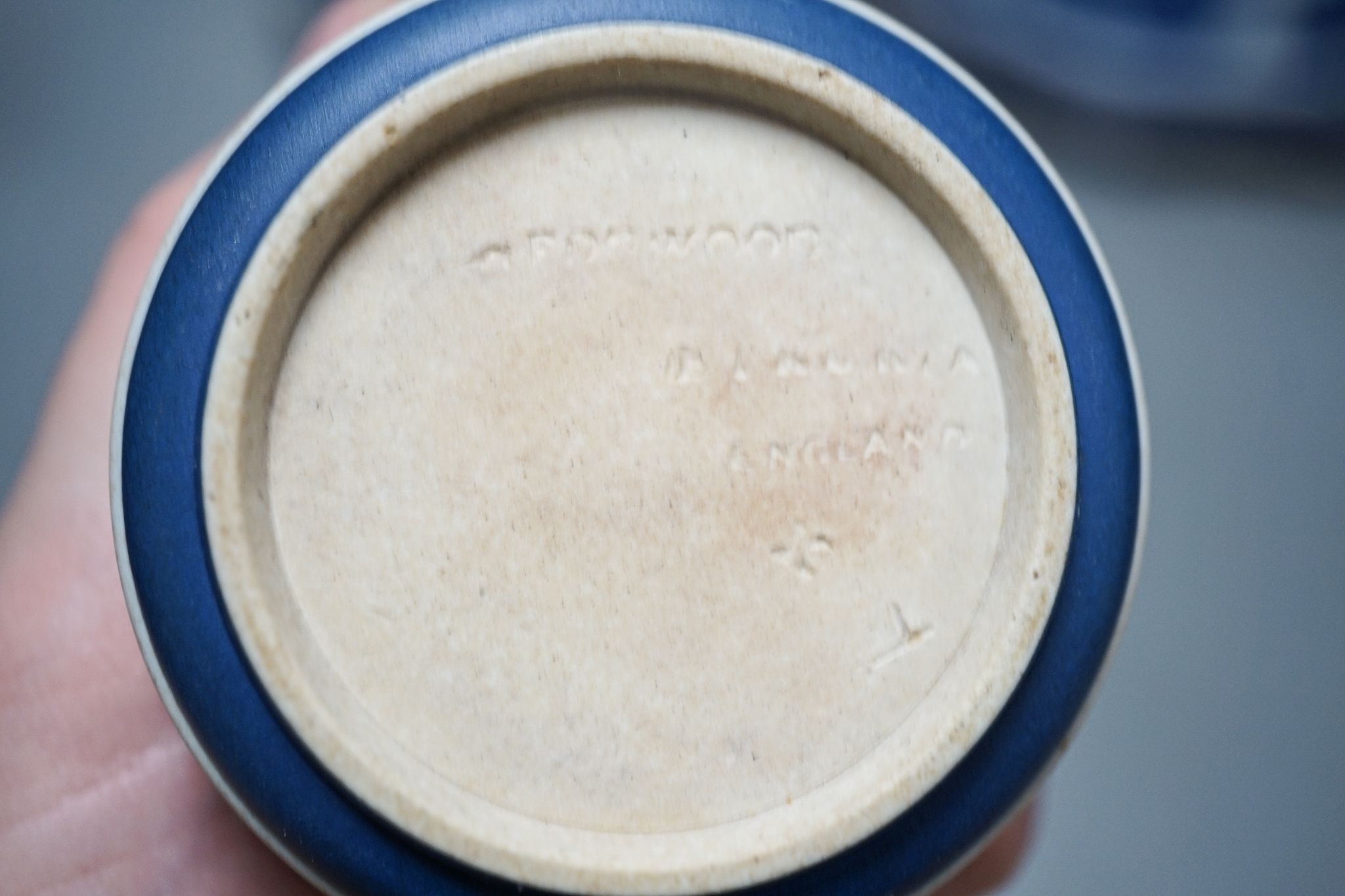 A Victorian Wedgwood blue jasper biscuit barrel and a blue jasper cheese dish cover, with a plated stand , 3 piece condiment set